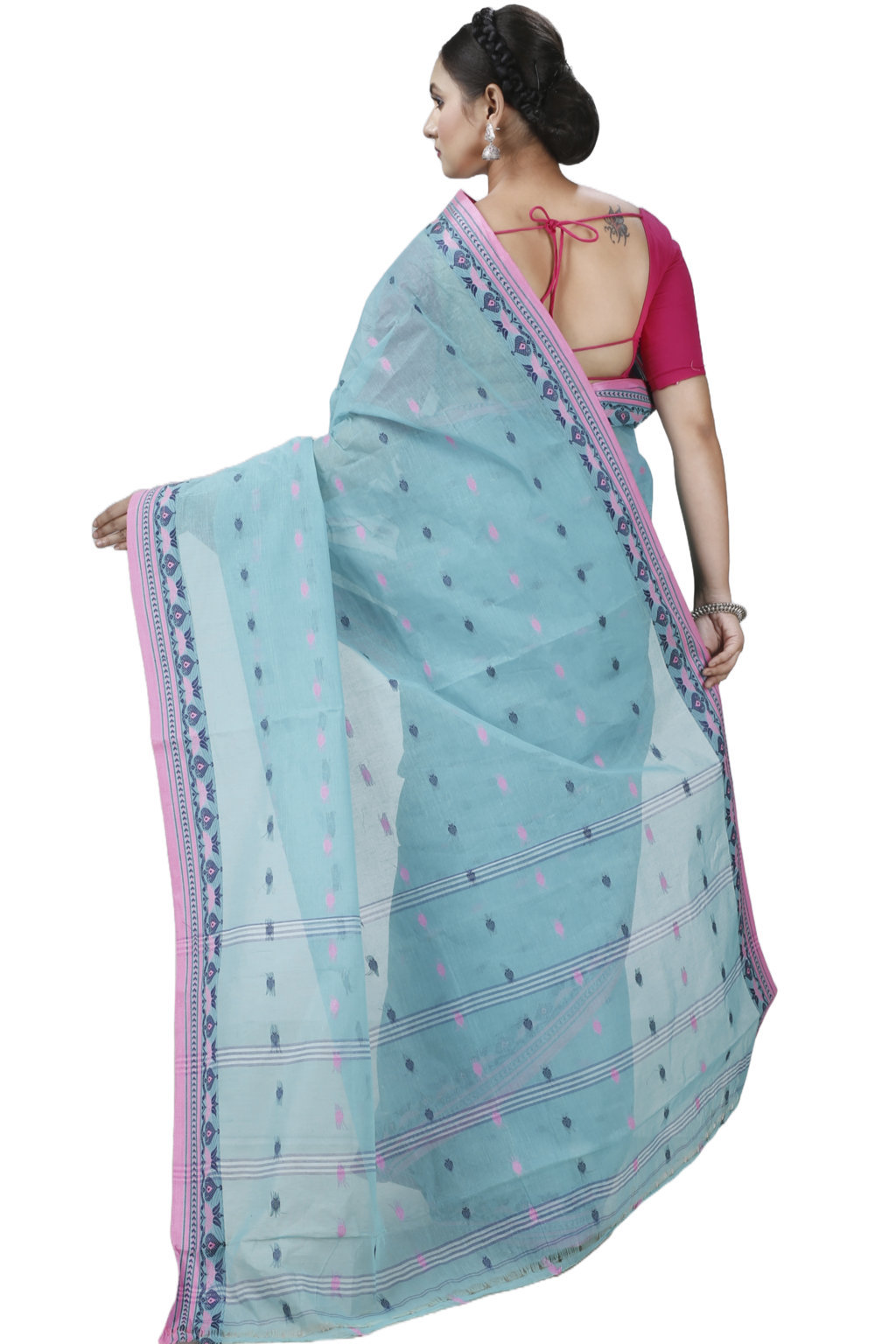 See Green Pure Cotton Uvra Tant Saree (1295)